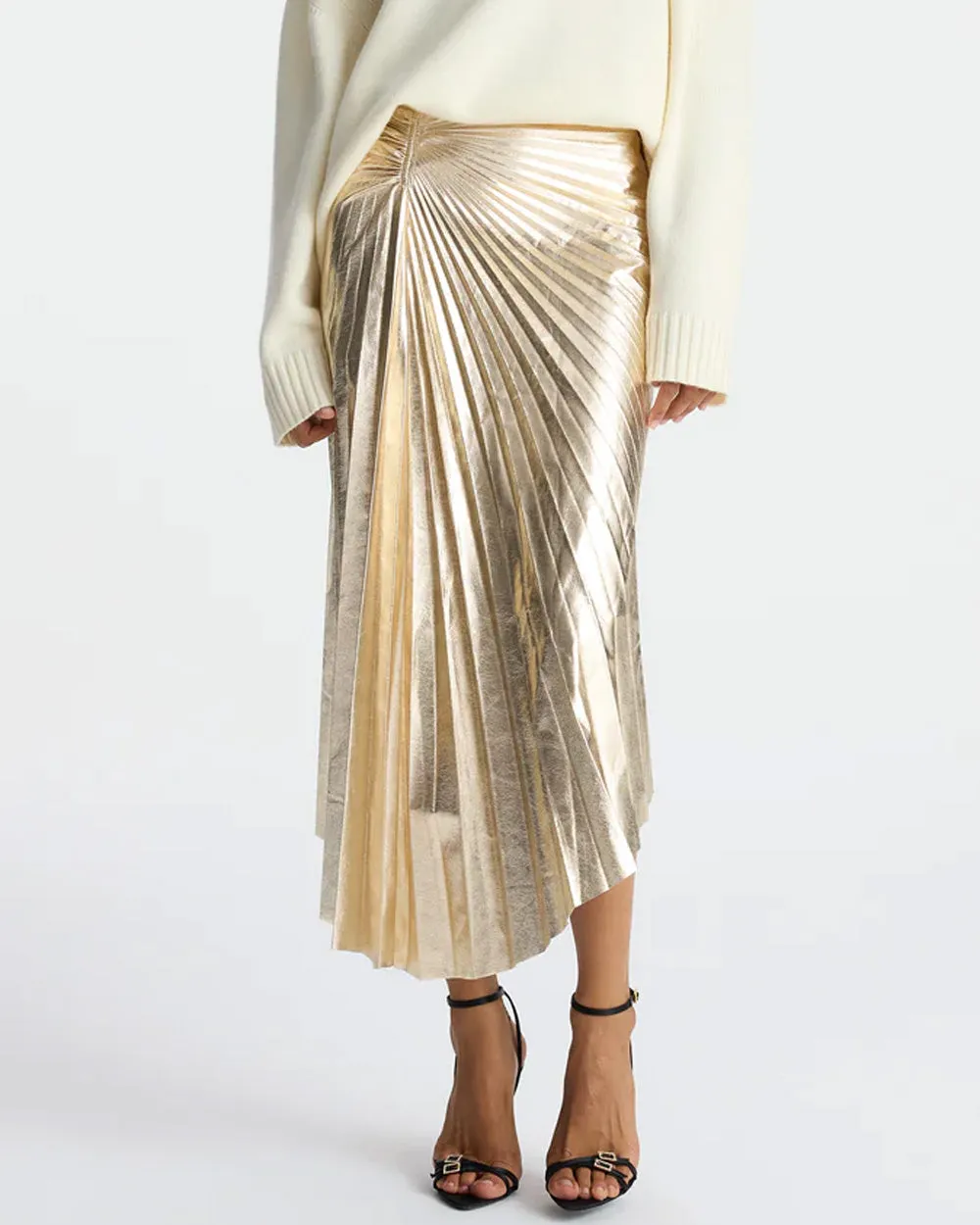 Pale Gold Pleated Tori Skirt