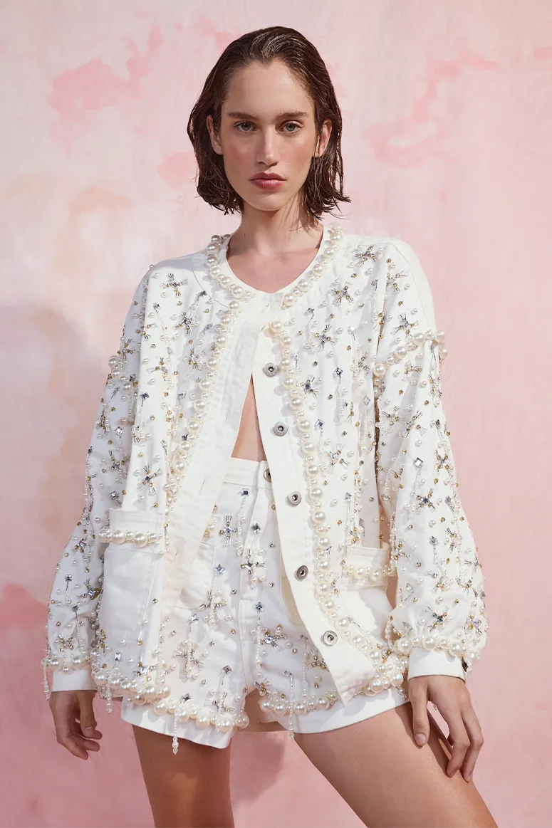 PatBO - Beaded Denim Jacket - White