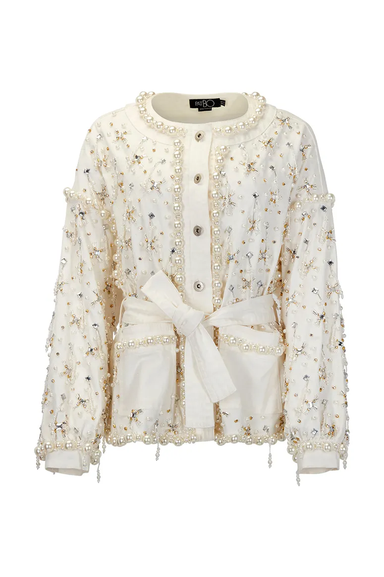 PatBO - Beaded Denim Jacket - White