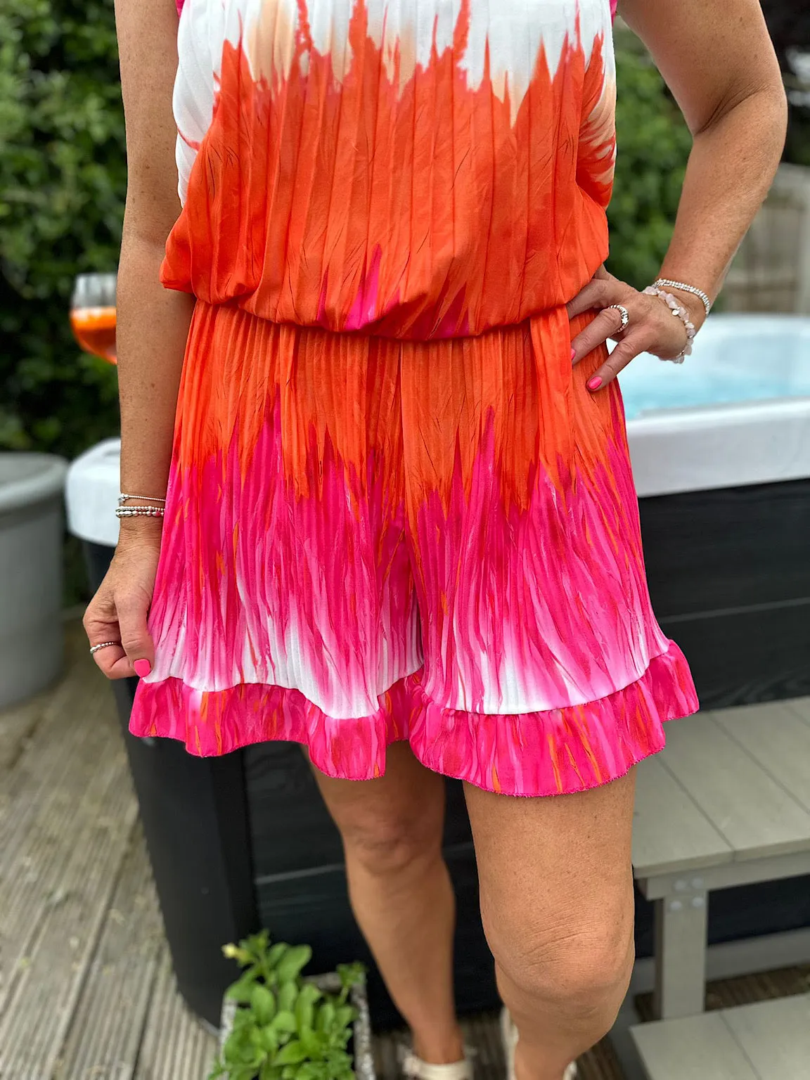 Pink and Orange Tie Dye Pleated Shorts Darcy