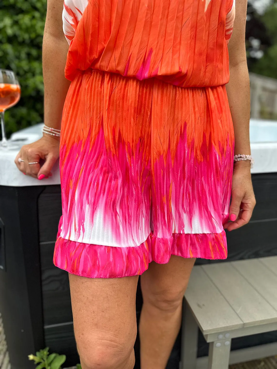 Pink and Orange Tie Dye Pleated Shorts Darcy