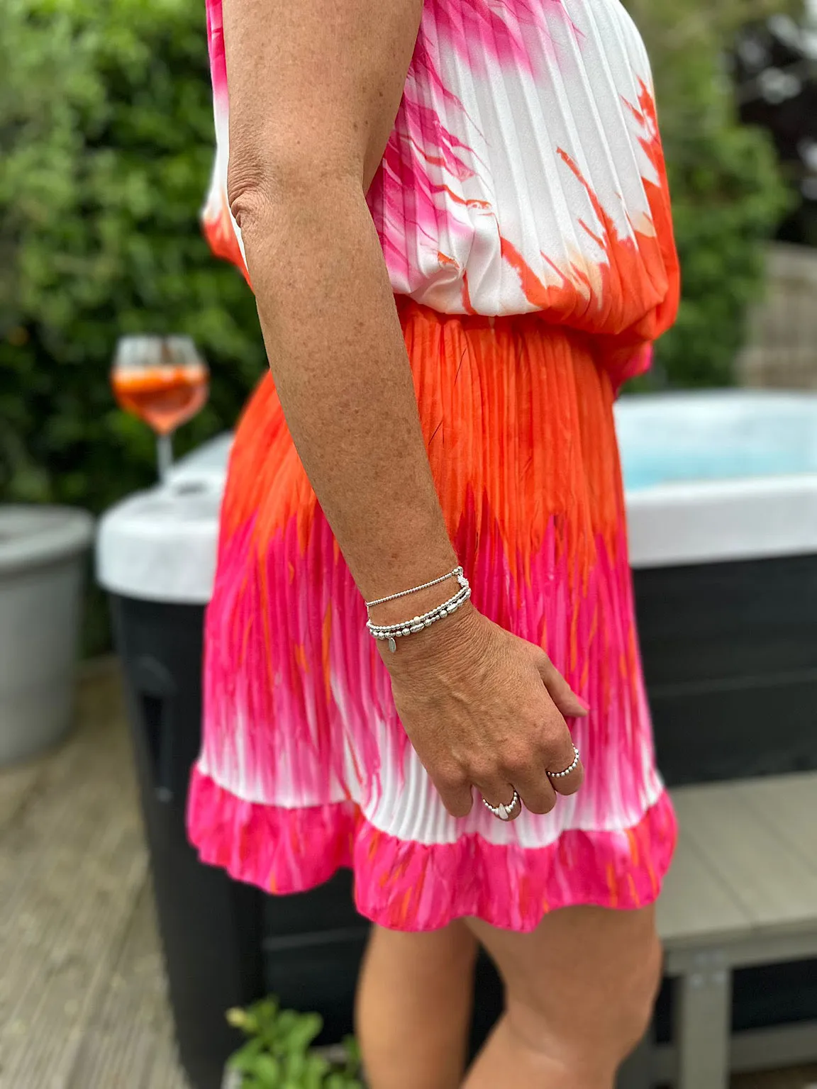 Pink and Orange Tie Dye Pleated Shorts Darcy