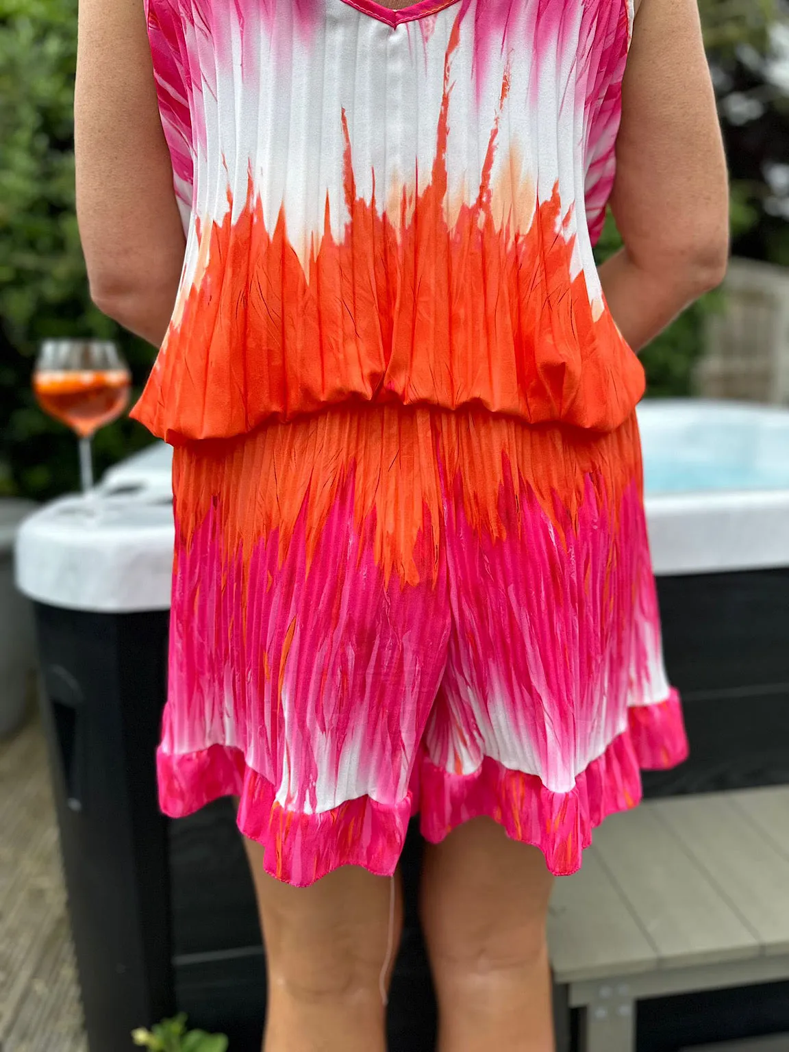 Pink and Orange Tie Dye Pleated Shorts Darcy