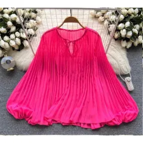 Pleated Long Sleeve Blouse