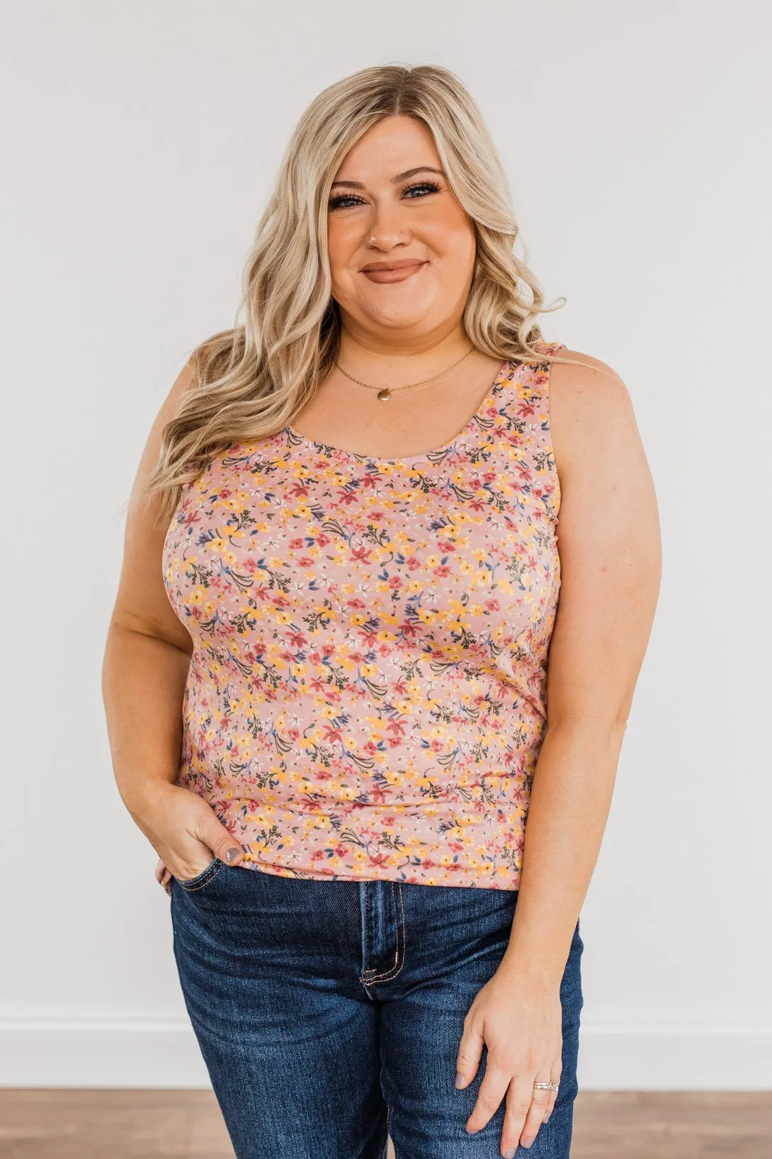 Pretty In Petals Floral Tank Top- Pink