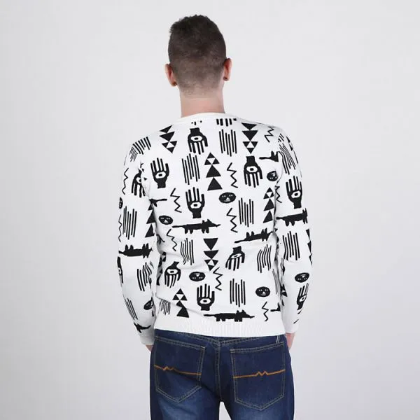 Primitive Art Symbols Pattern Woven Jumper for Men - White Grey