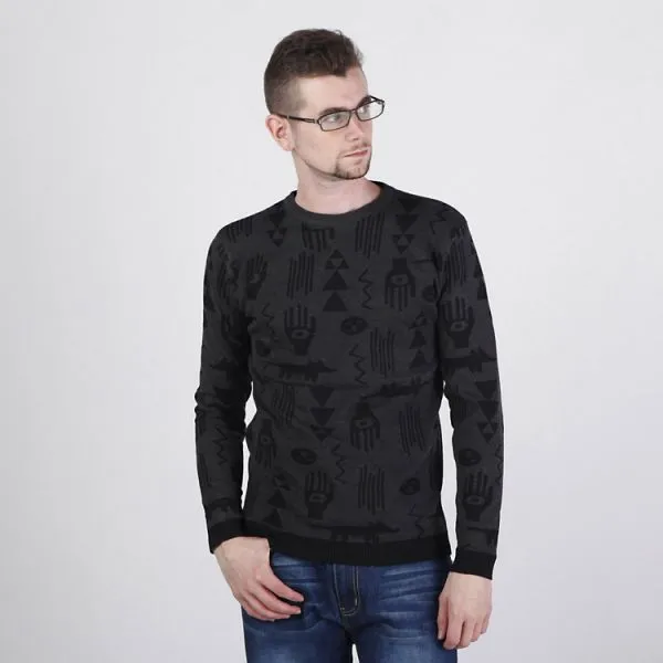 Primitive Art Symbols Pattern Woven Jumper for Men - White Grey