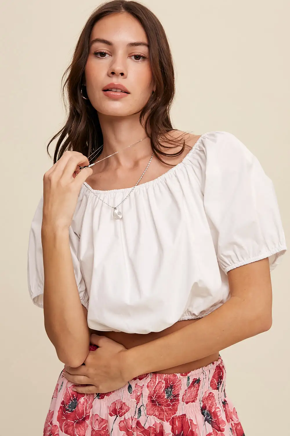 Puff Sleeve Back Tie Crop Top