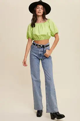 Puff Sleeve Back Tie Crop Top