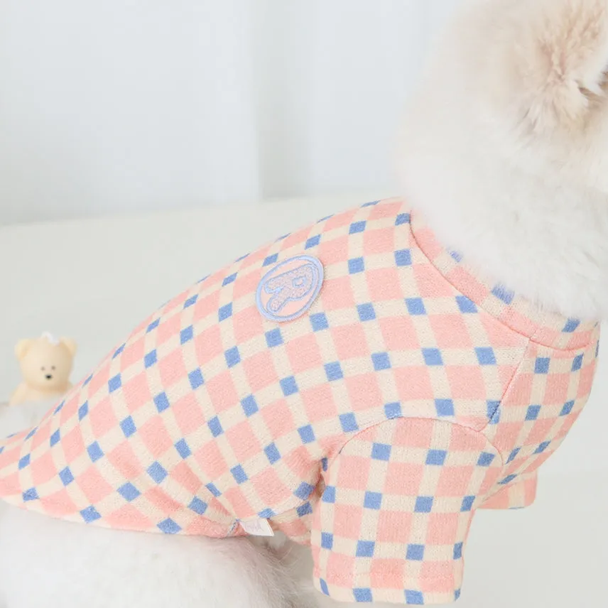 R logo Dogs Clothes Checked patterned Casual Cute Comfortable Clothing Sweaters Korean Designers Apparel Outfits Pastel Colours 