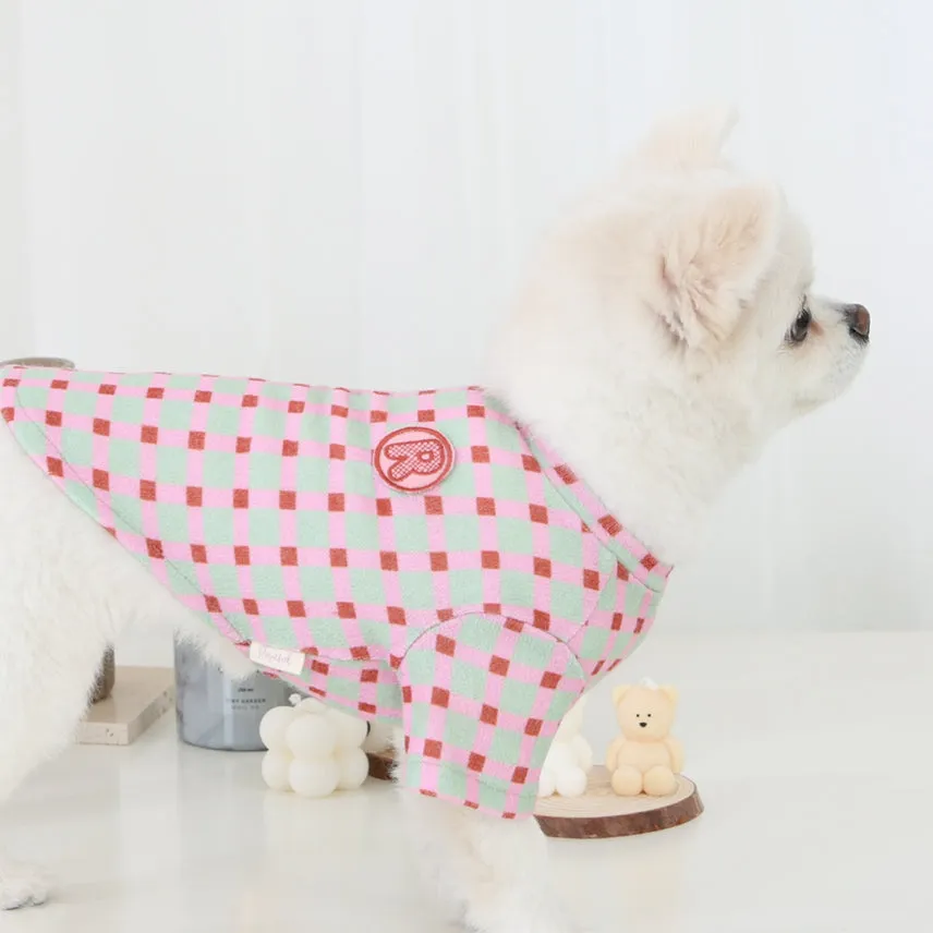 R logo Dogs Clothes Checked patterned Casual Cute Comfortable Clothing Sweaters Korean Designers Apparel Outfits Pastel Colours 