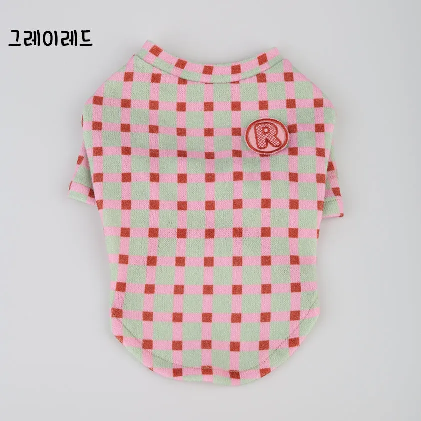 R logo Dogs Clothes Checked patterned Casual Cute Comfortable Clothing Sweaters Korean Designers Apparel Outfits Pastel Colours 