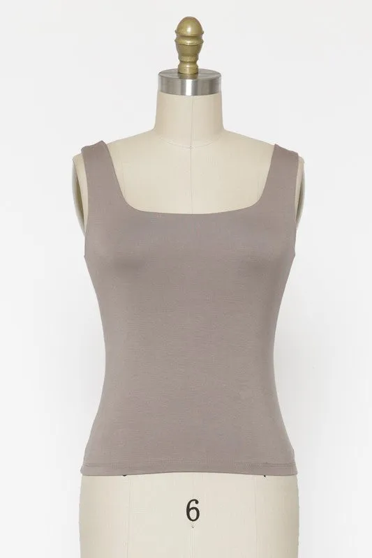 Rayon Tank Top W Square Neckline - Mocha