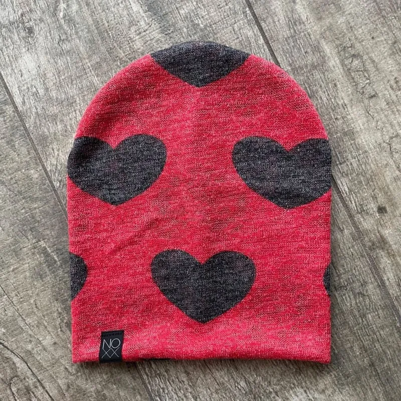 Red/Black Hearts | Sweater Knit Beanie - Newborn