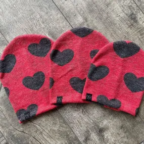 Red/Black Hearts | Sweater Knit Beanie - Newborn