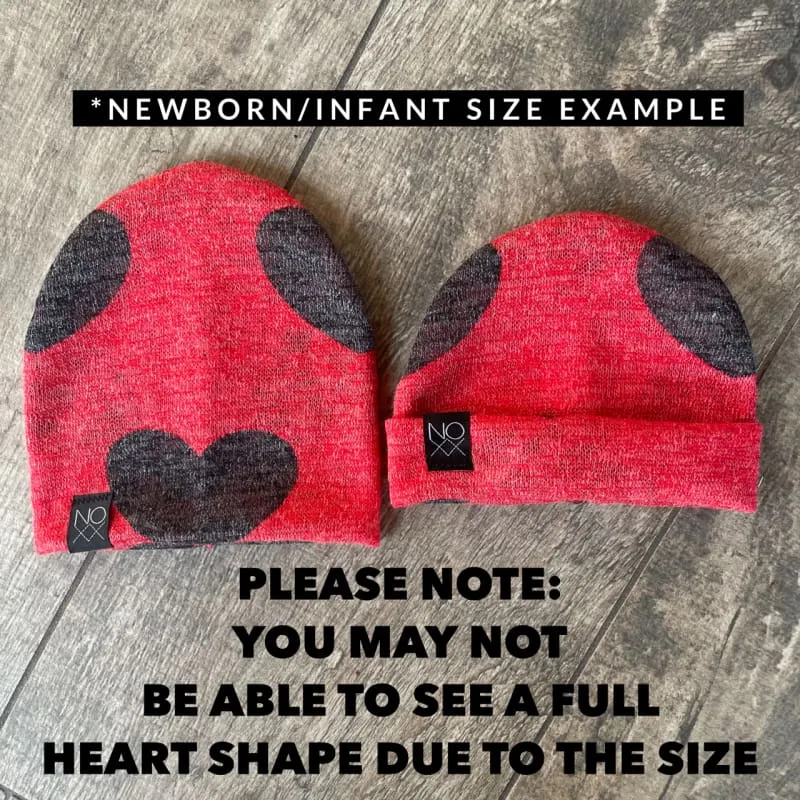 Red/Black Hearts | Sweater Knit Beanie - Newborn