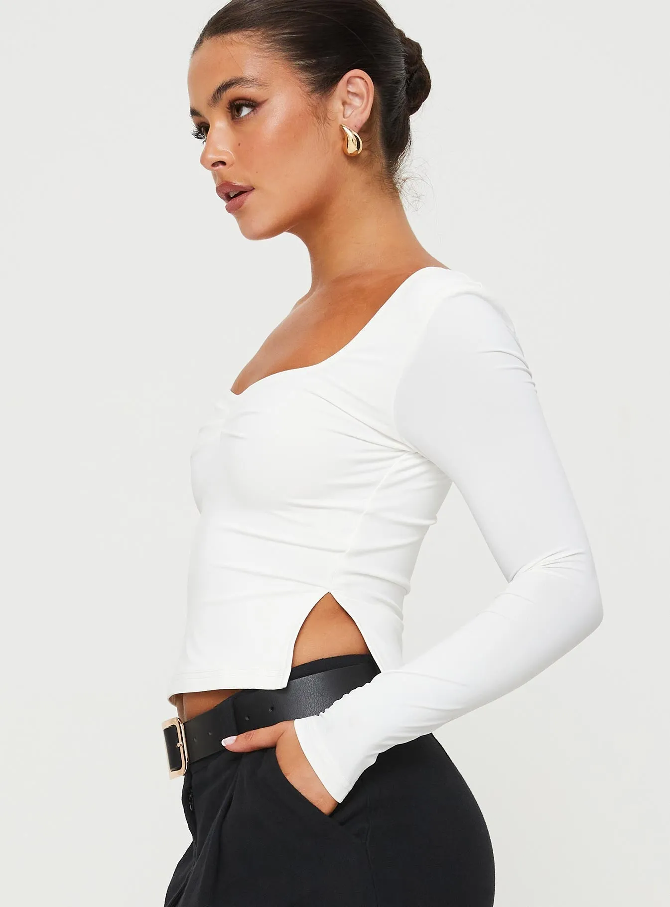 Rehna Long Sleeve Top White