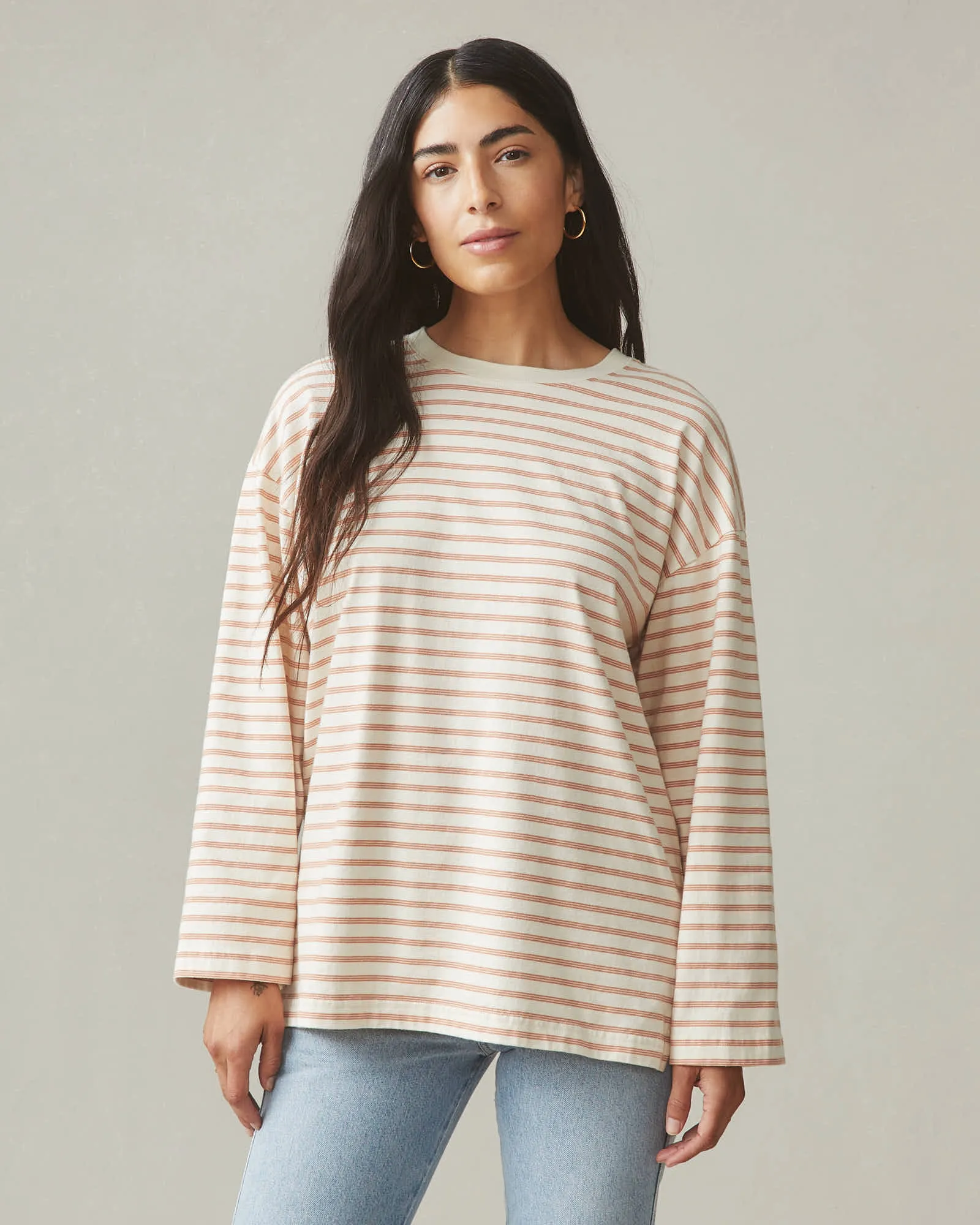 Relaxed Cotton Long Sleeve Striped - Cork Stripe