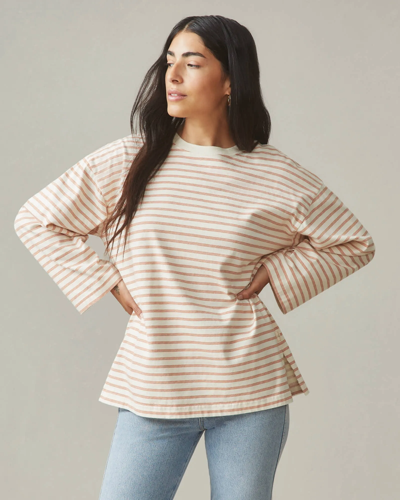 Relaxed Cotton Long Sleeve Striped - Cork Stripe