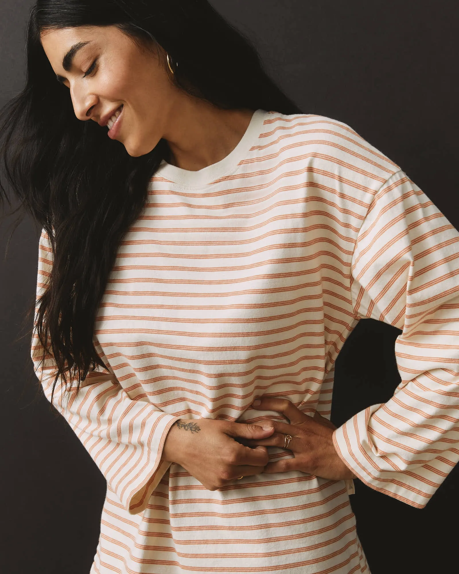 Relaxed Cotton Long Sleeve Striped - Cork Stripe