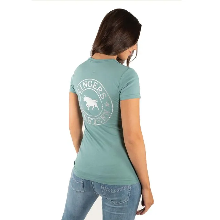 Ringers Western Signature Bull Womens Fitted T-Shirt Sea Green