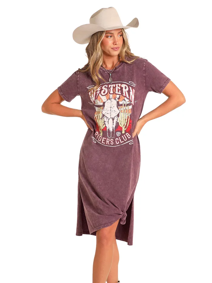 Rock & Roll Denim BWD1R04540 Womens Western Graphic Maxi Dress Purple