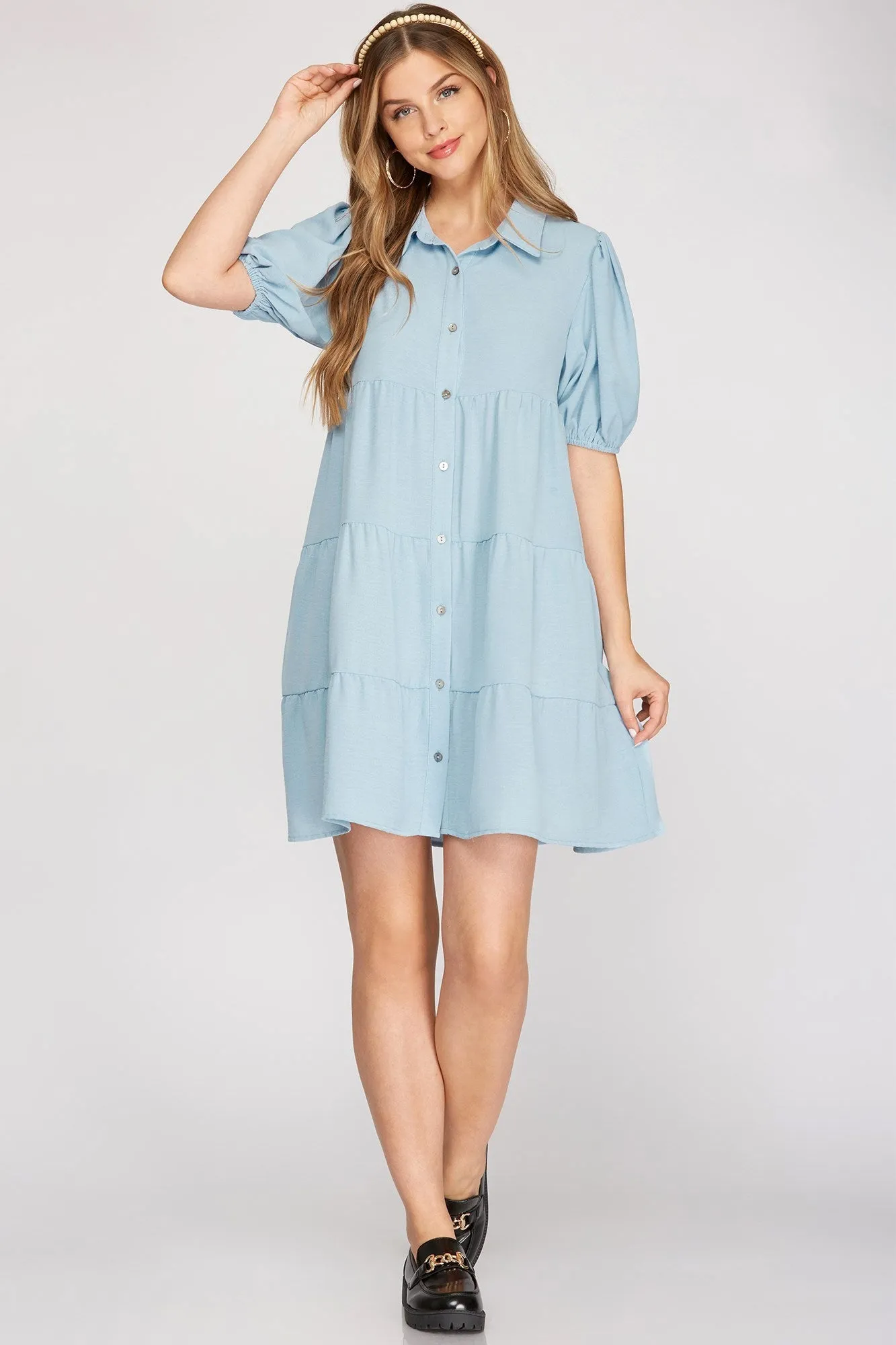 She & Sky Tiered Dress in Light Blue