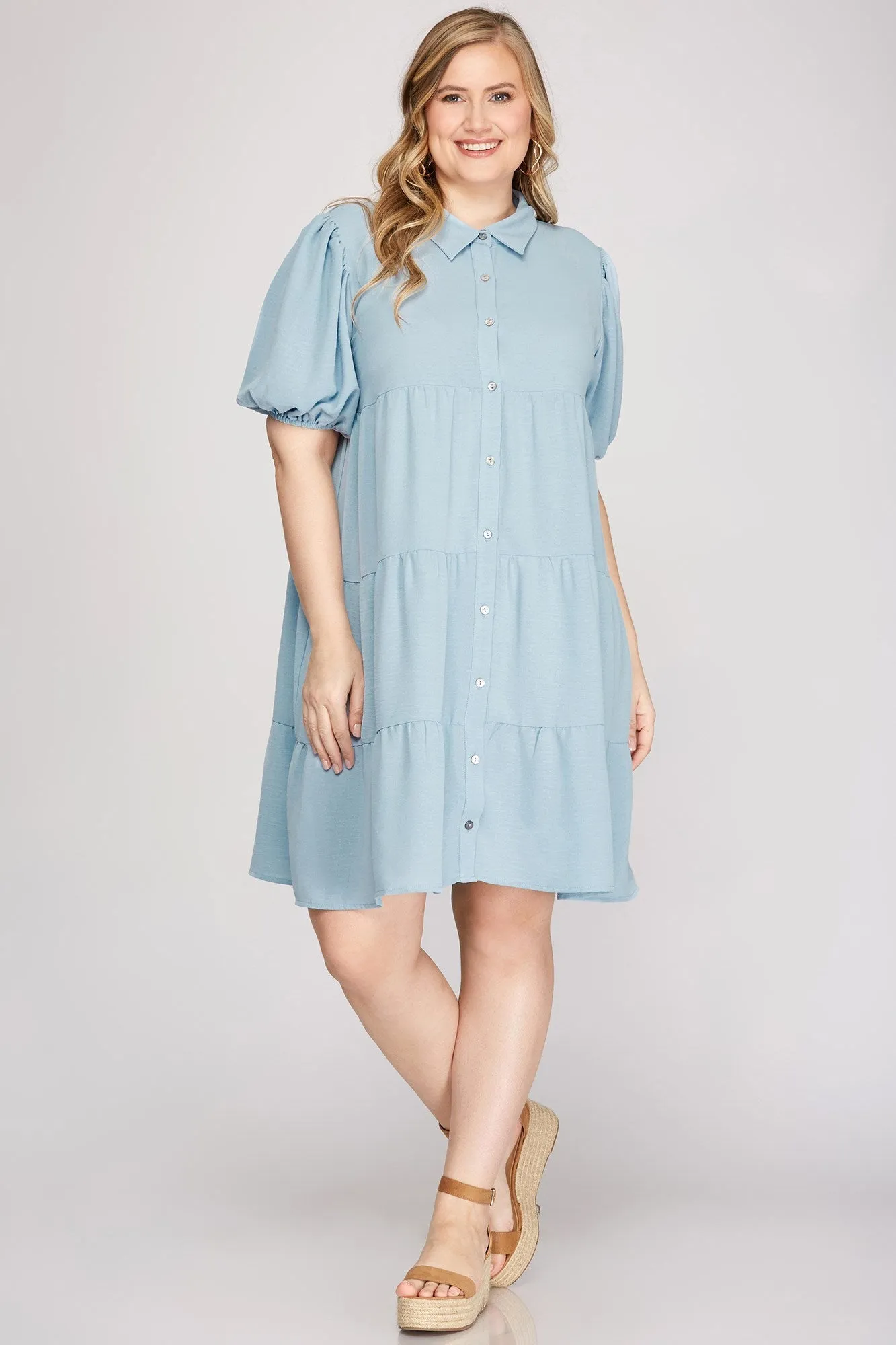 She & Sky Tiered Dress in Light Blue