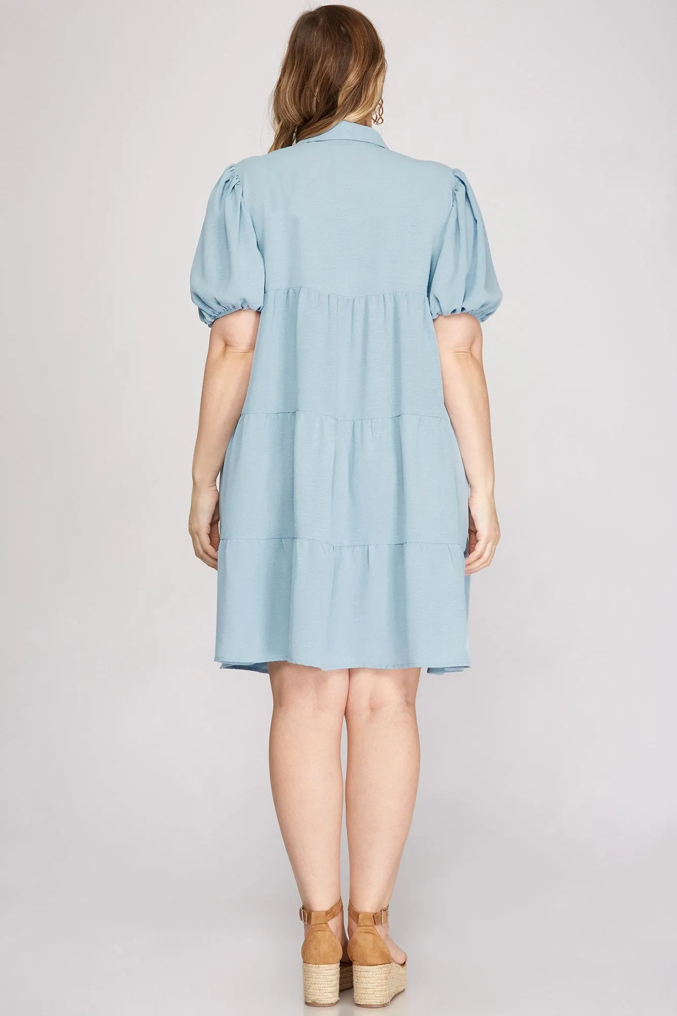 She & Sky Tiered Dress in Light Blue