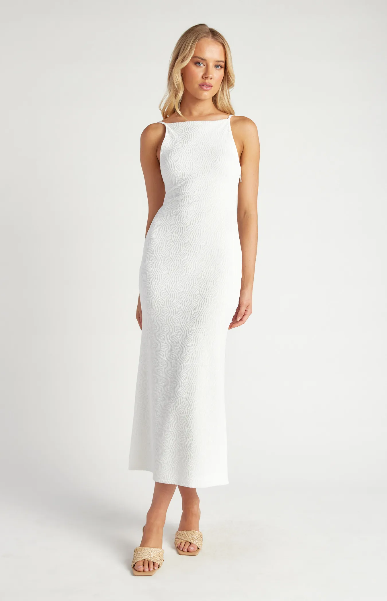 Square Neckline Textured Jersey Maxi Dress (SDR1635B)