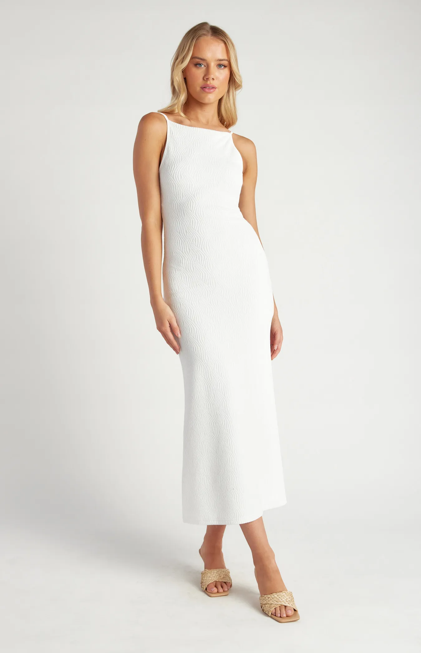 Square Neckline Textured Jersey Maxi Dress (SDR1635B)