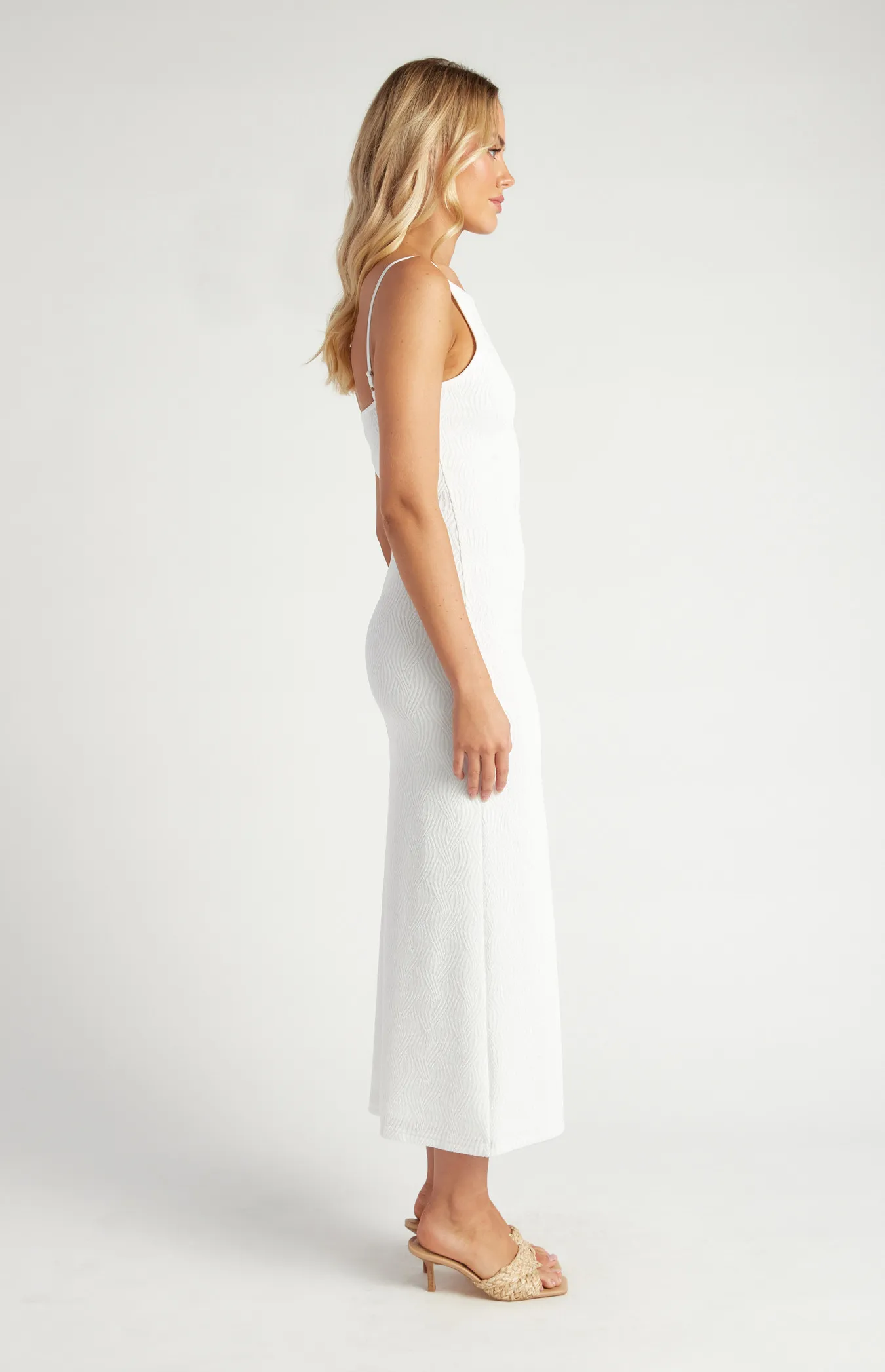 Square Neckline Textured Jersey Maxi Dress (SDR1635B)