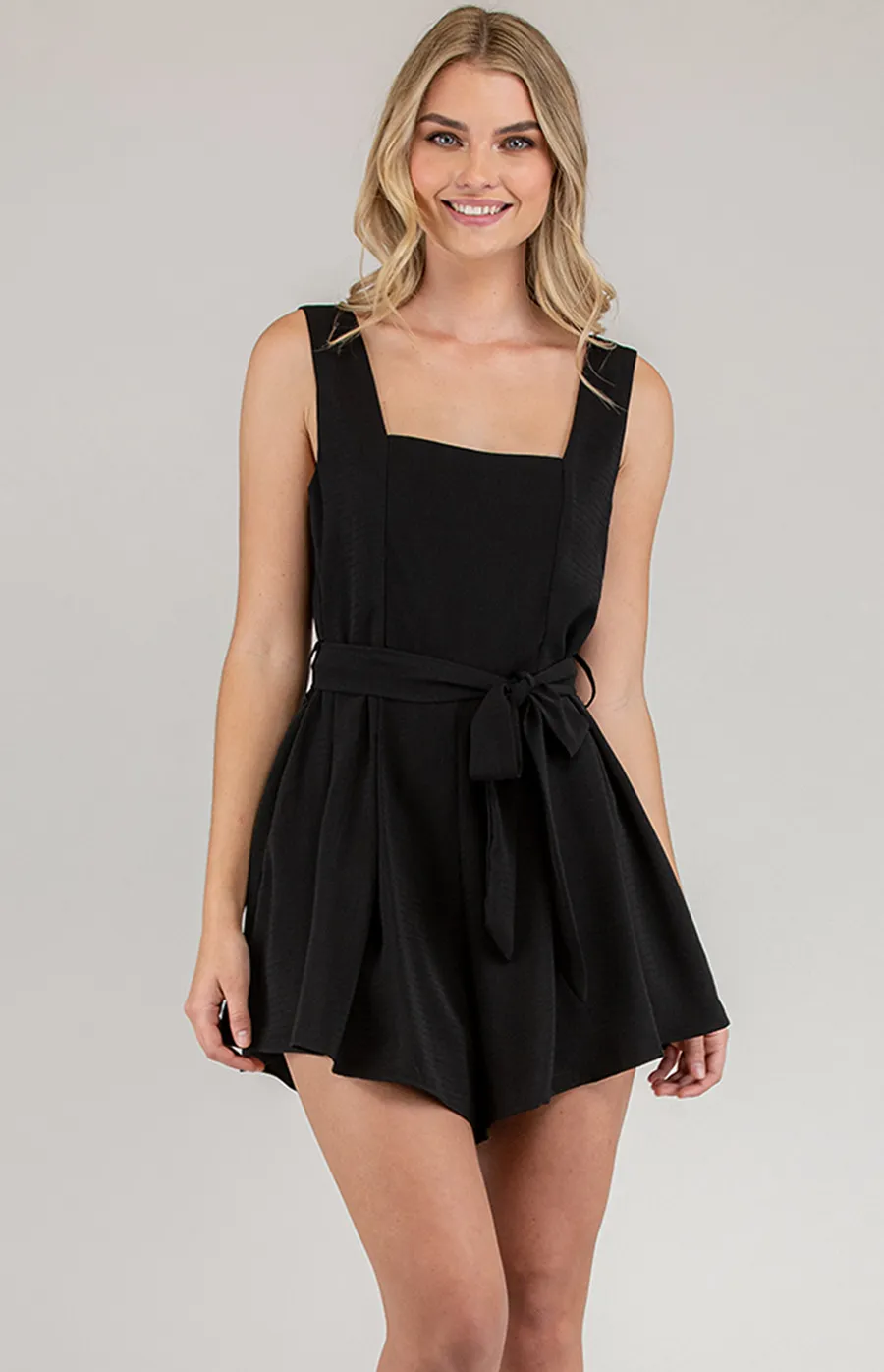 Square Neckline Thick Strap Playsuit with Pleat (SJP405B)