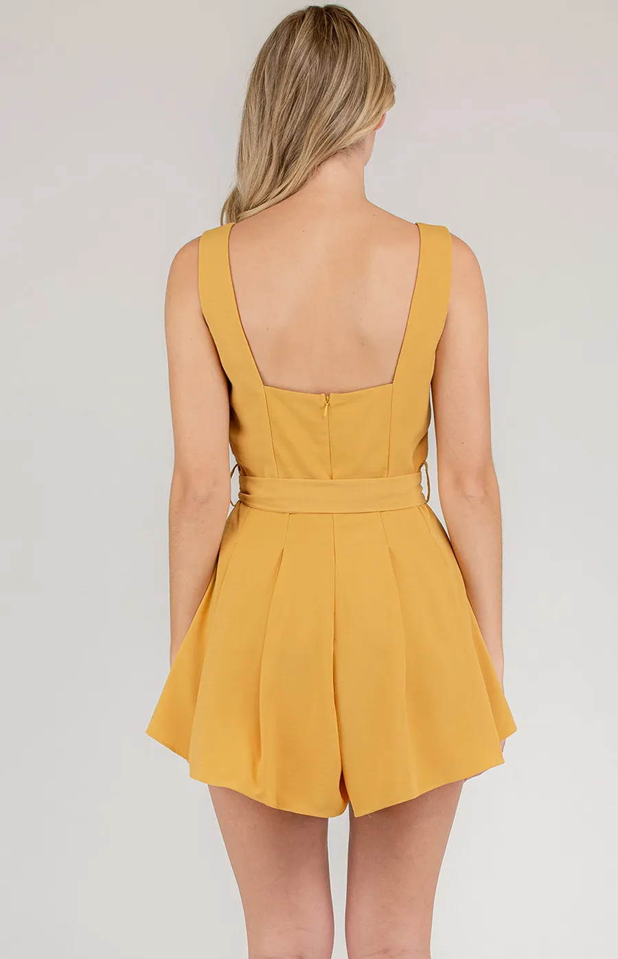 Square Neckline Thick Strap Playsuit with Pleat (SJP405B)