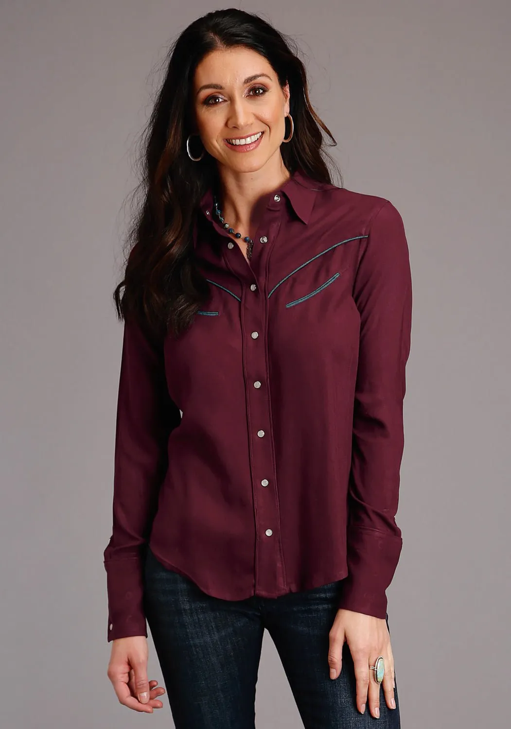 Stetson Womens Deep Wine Rayon/Nylon Western Top L/S Blouse