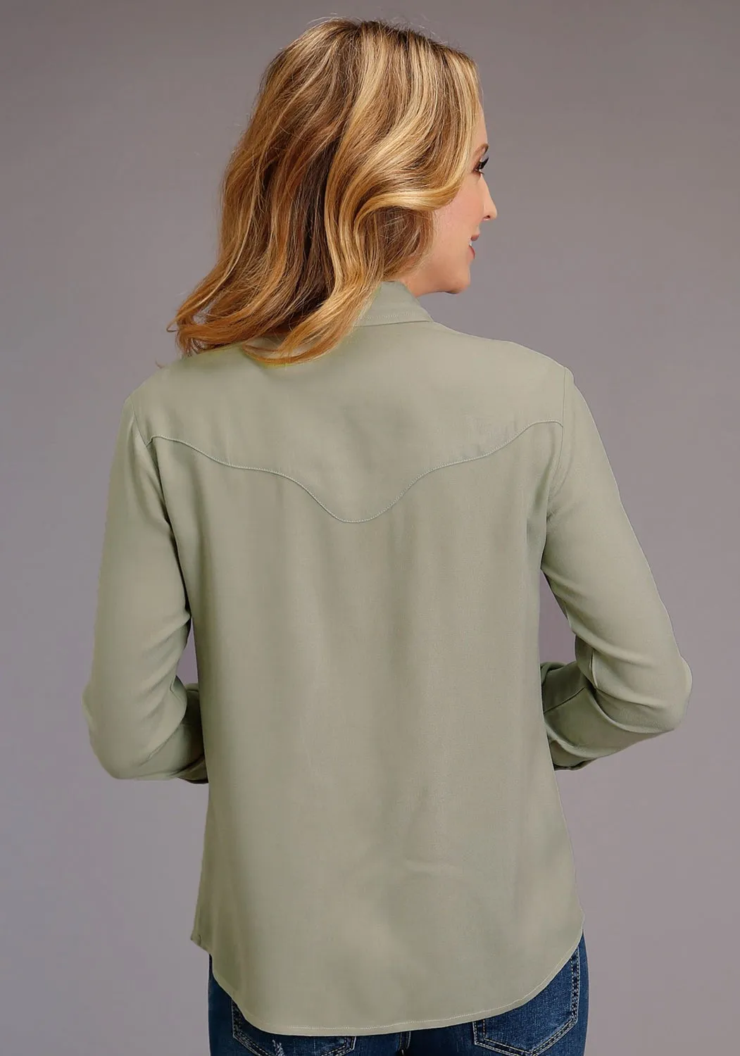 Stetson Womens Sage Green Rayon/Nylon Western Top L/S Blouse