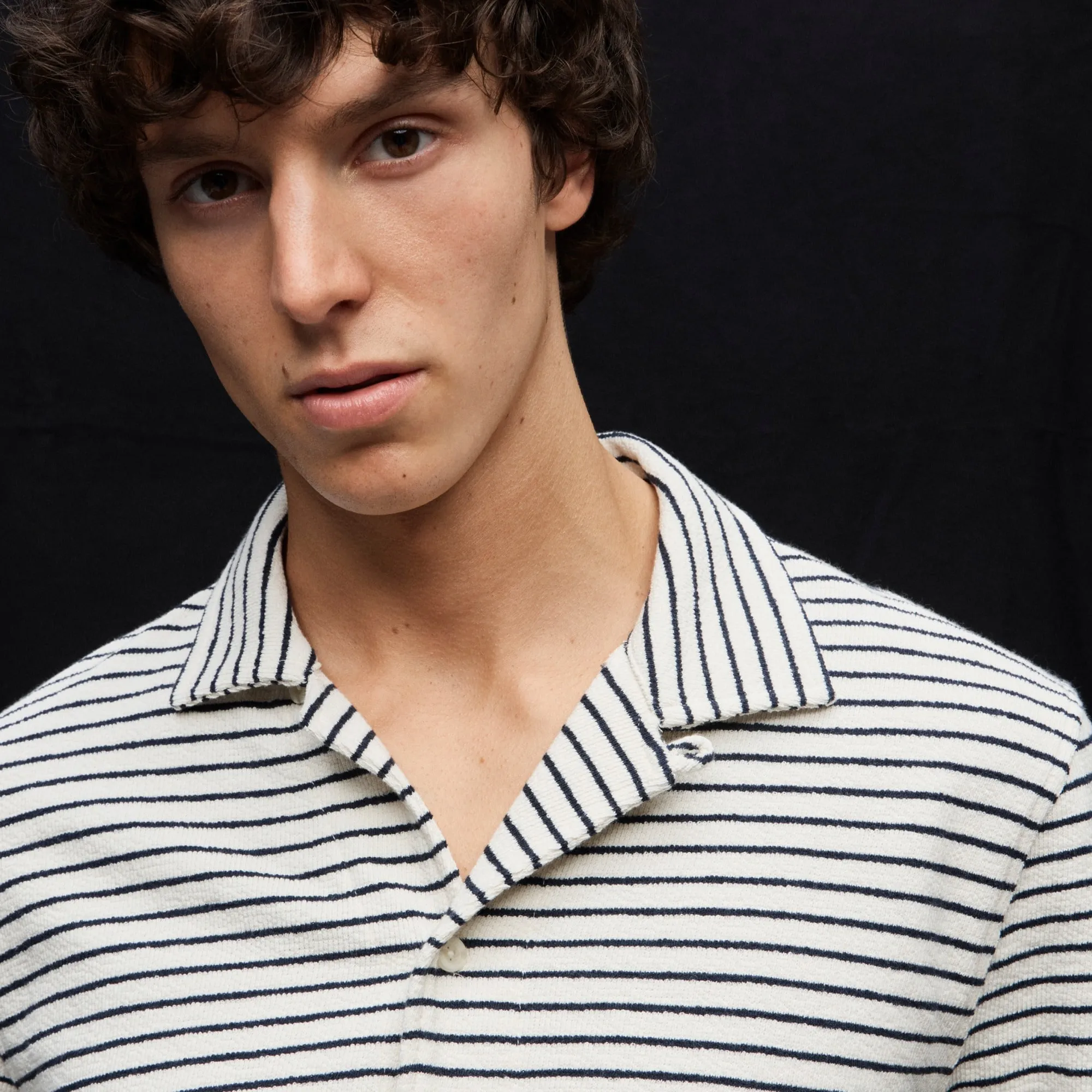 Textured camp-collar sweater-tee in stripe