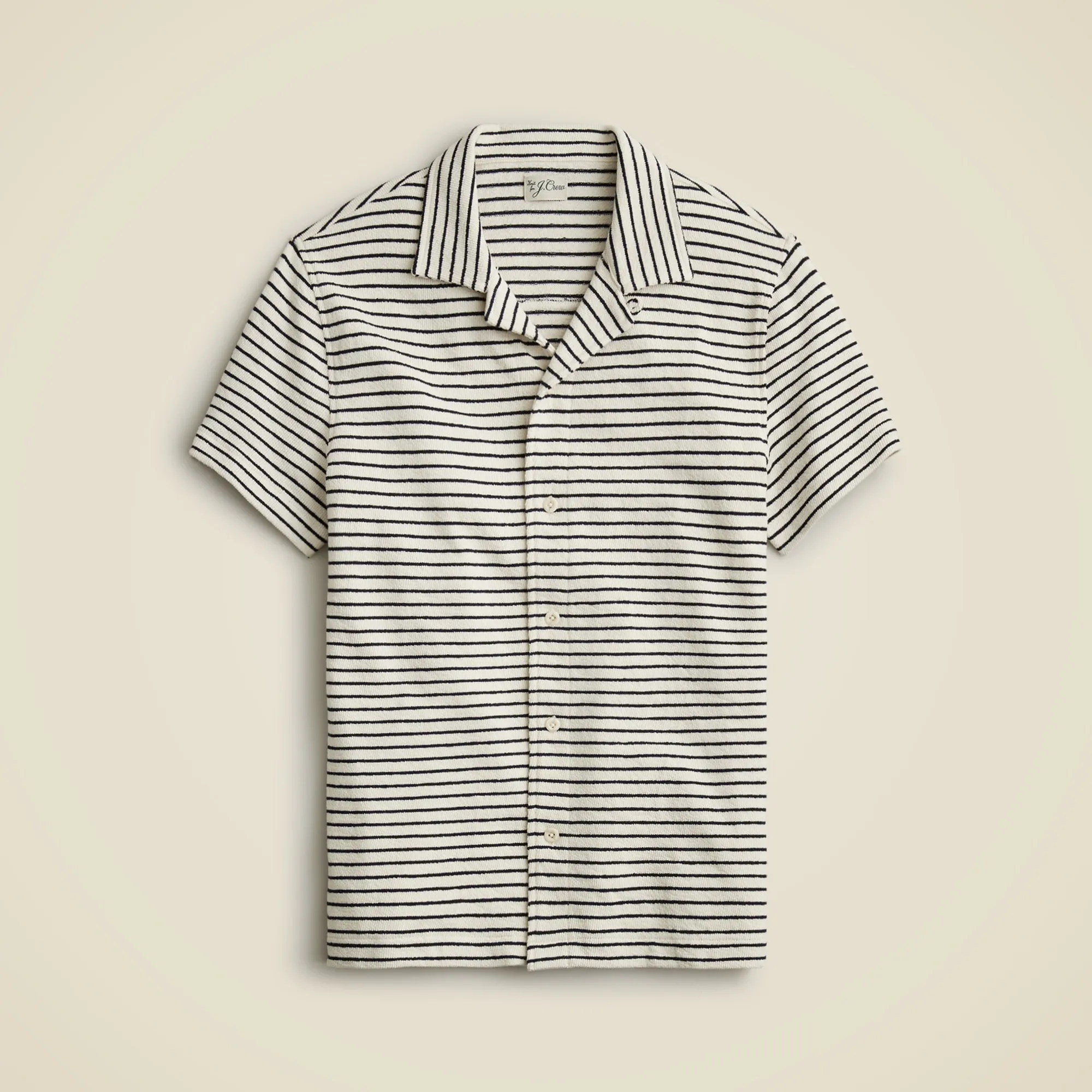 Textured camp-collar sweater-tee in stripe