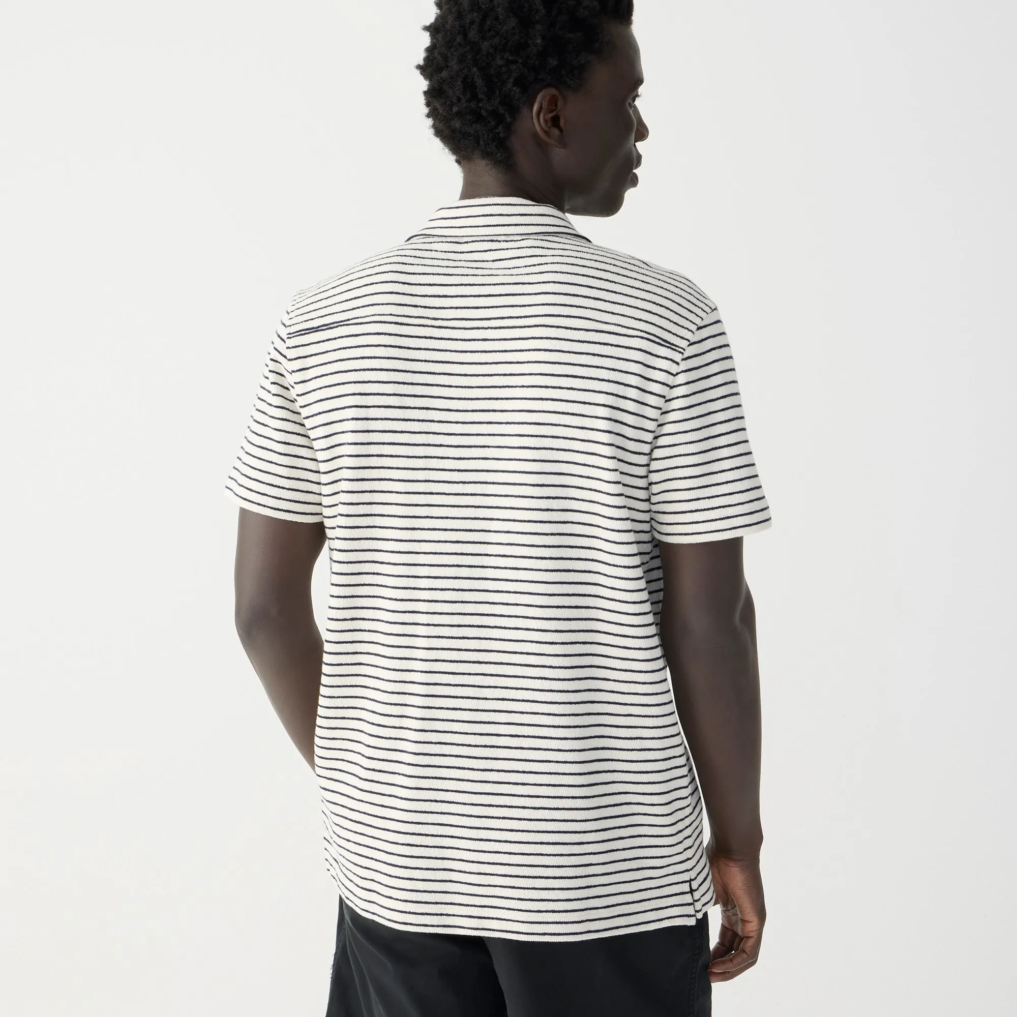 Textured camp-collar sweater-tee in stripe