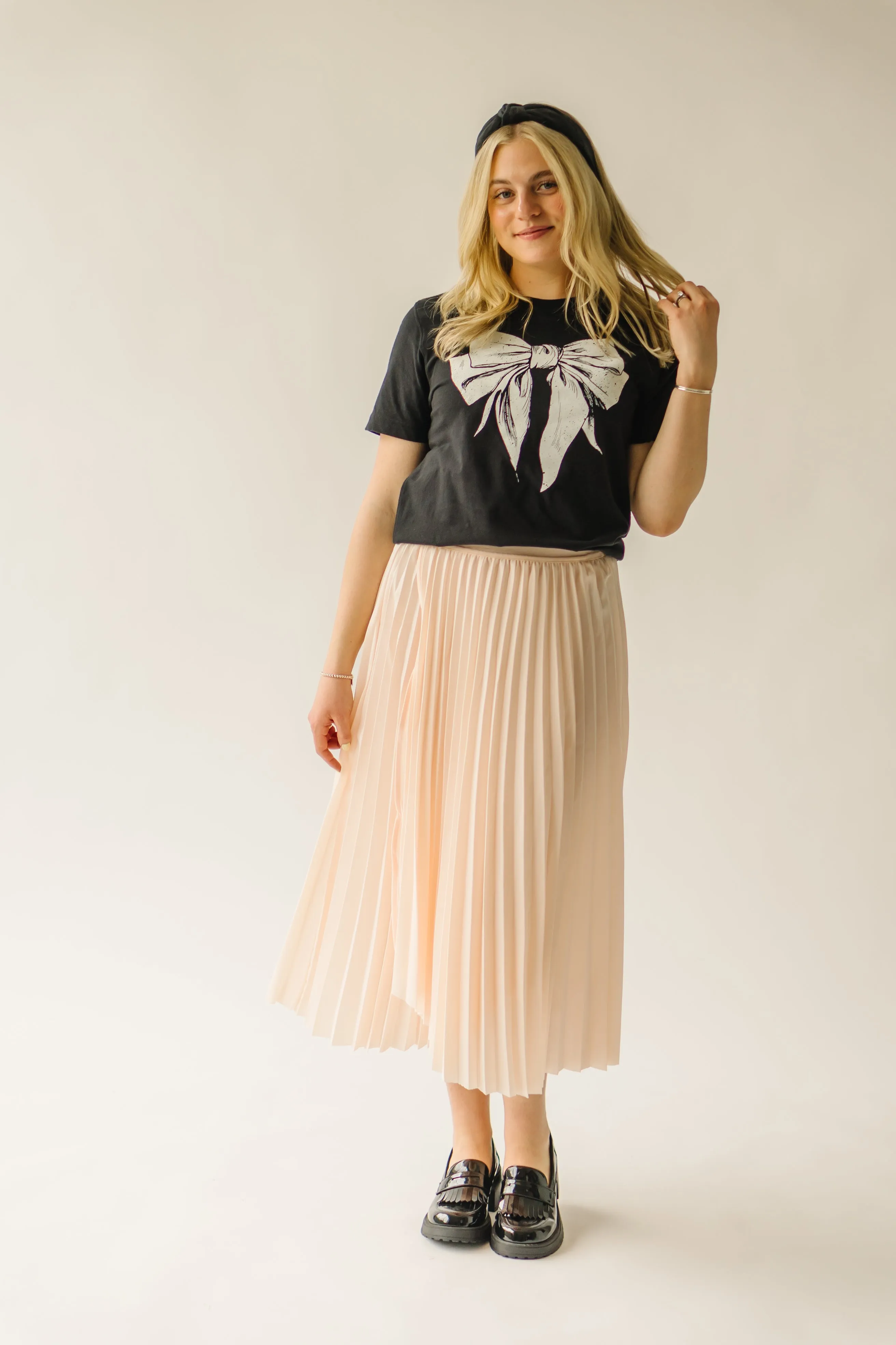 The Trevin Pleated Midi Skirt in Blush