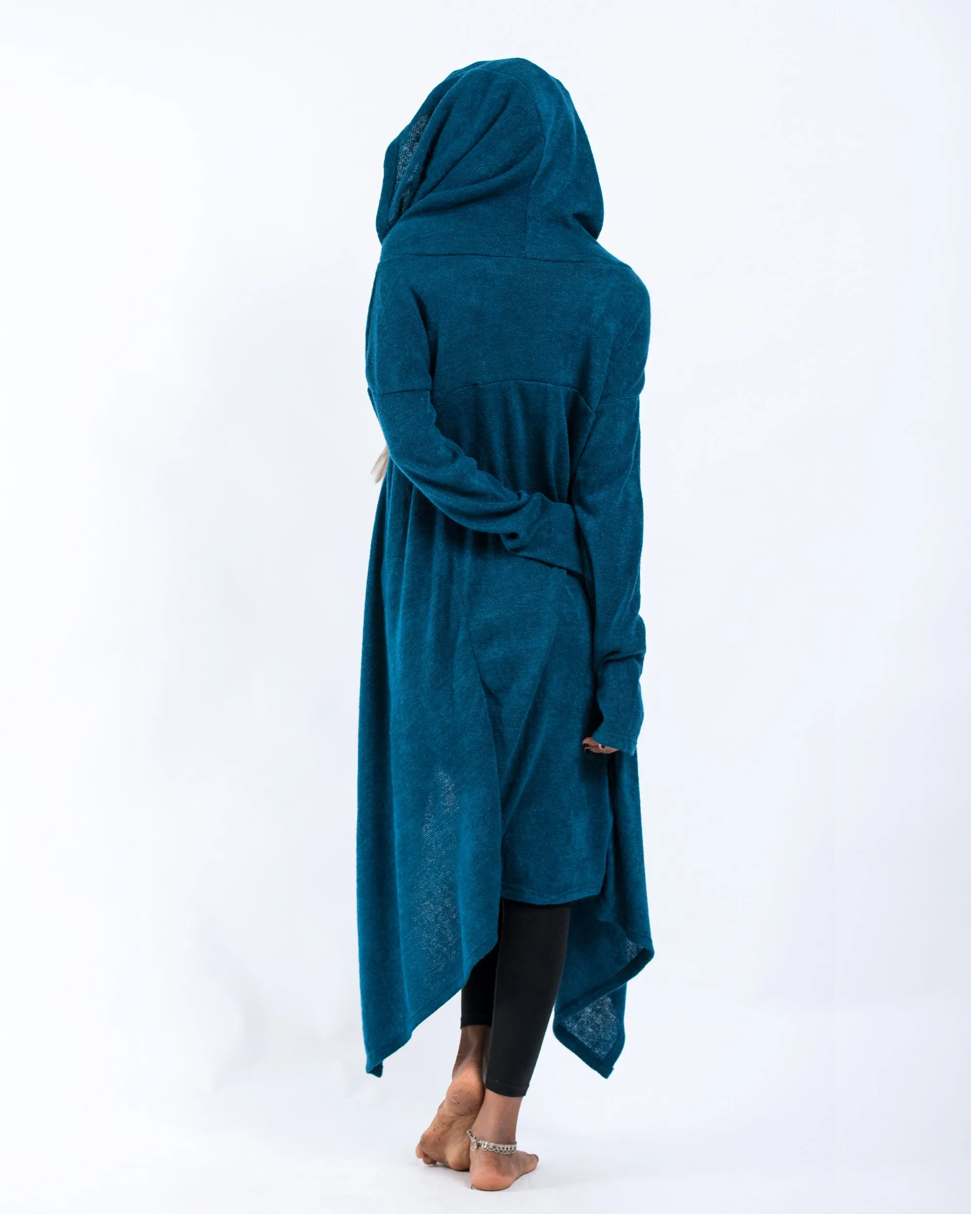 Ultra Long Hooded Sweater in Blue