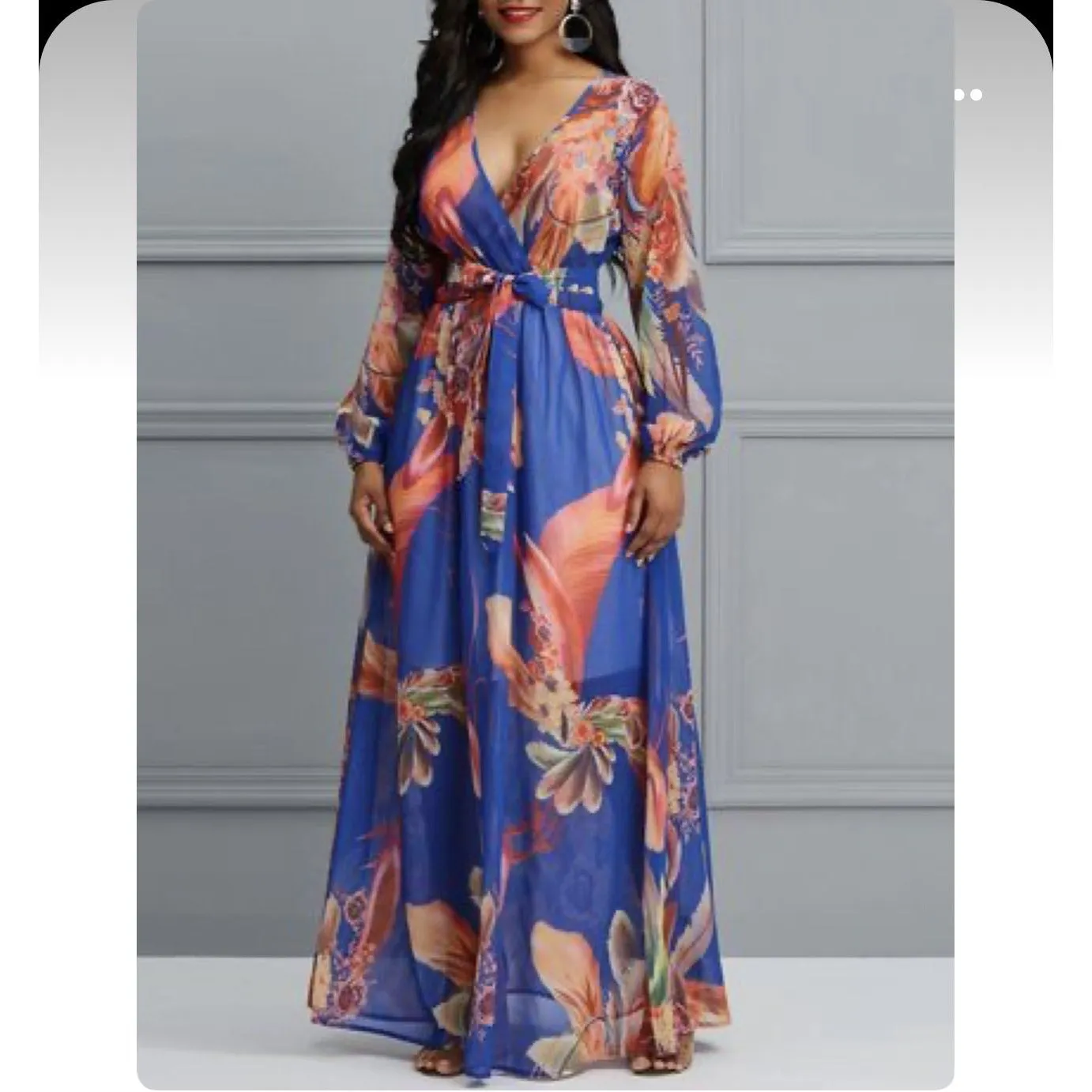 V-Neck Floral Print Maxi Dress