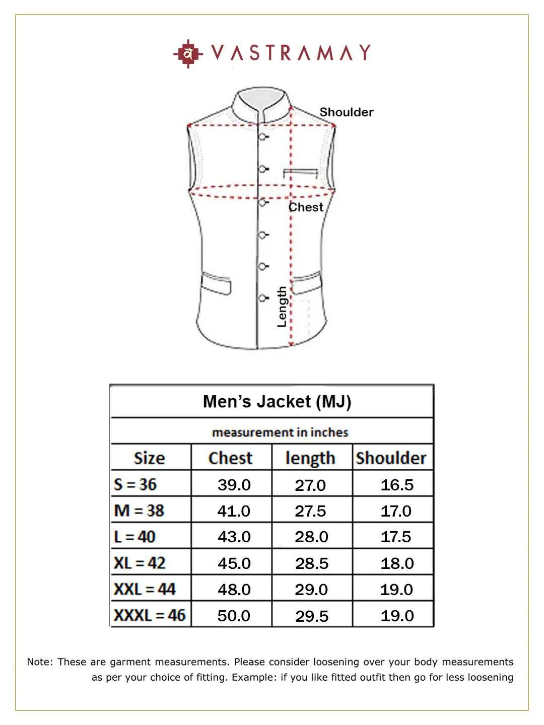 VASTRAMAY Men's Rust Printed Nehru Jacket