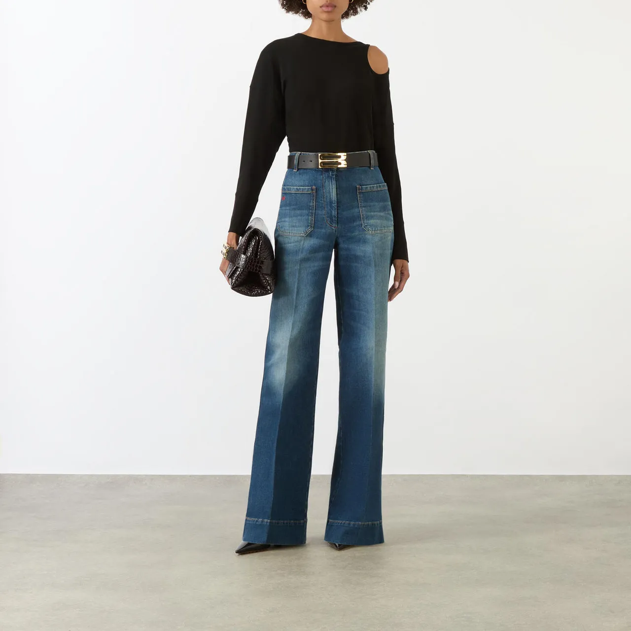 VICTORIA BECKHAM Alina High-Rise Wide Leg Jeans - Blue