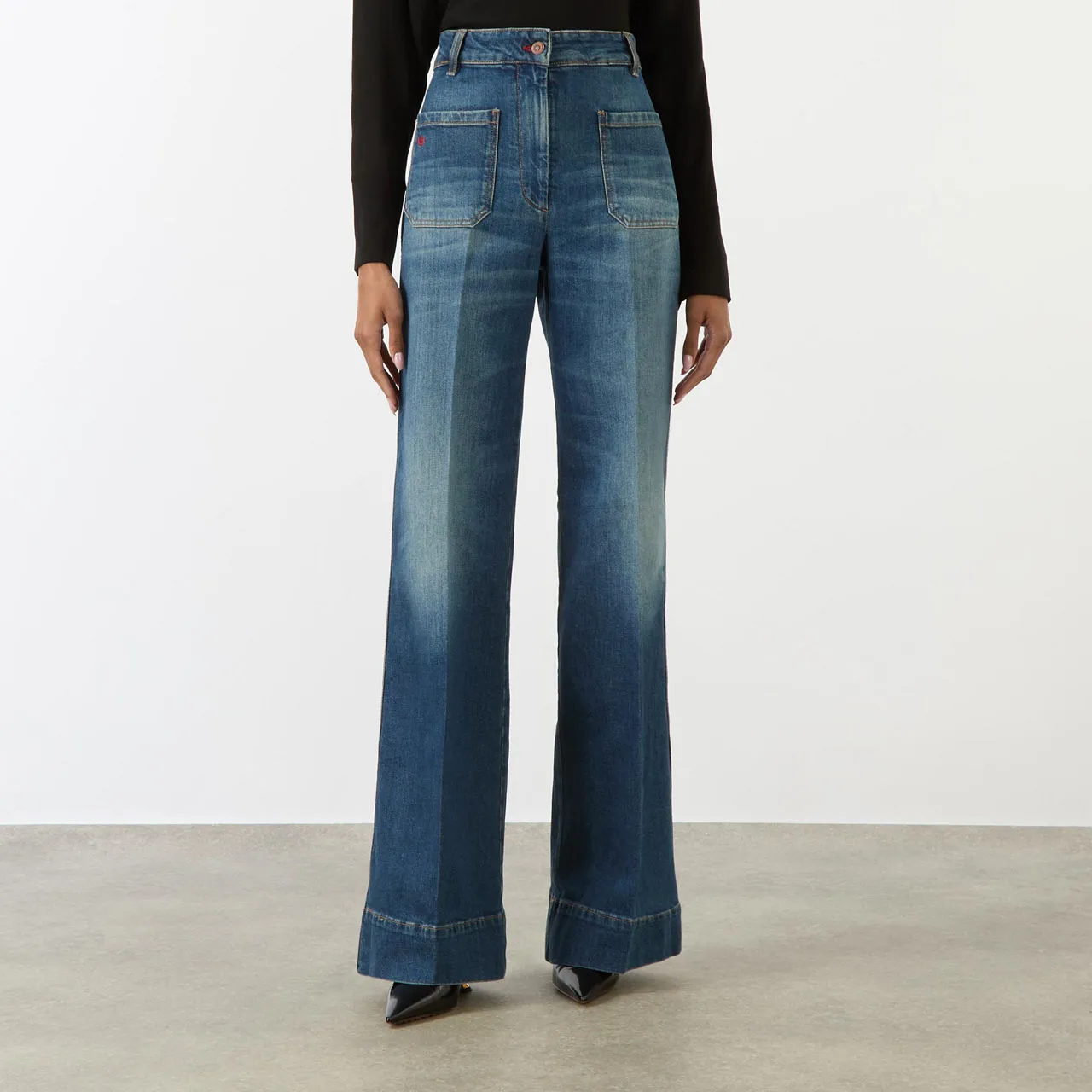 VICTORIA BECKHAM Alina High-Rise Wide Leg Jeans - Blue