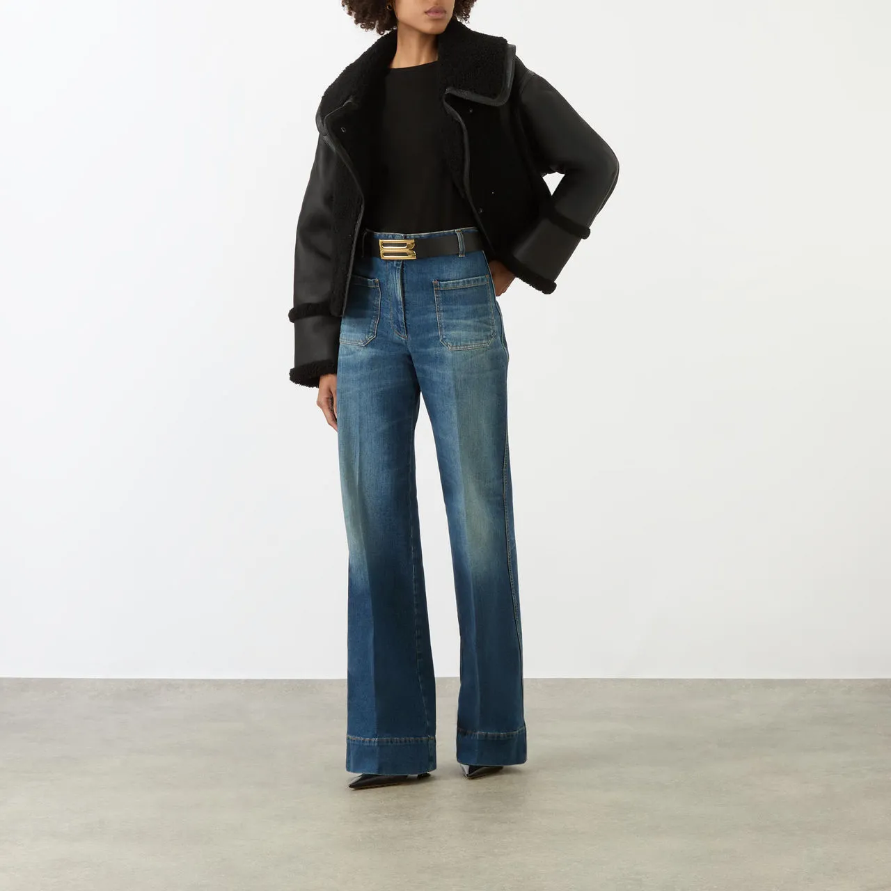 VICTORIA BECKHAM Alina High-Rise Wide Leg Jeans - Blue