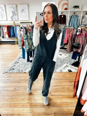 Washed Black Denim Jumpsuit