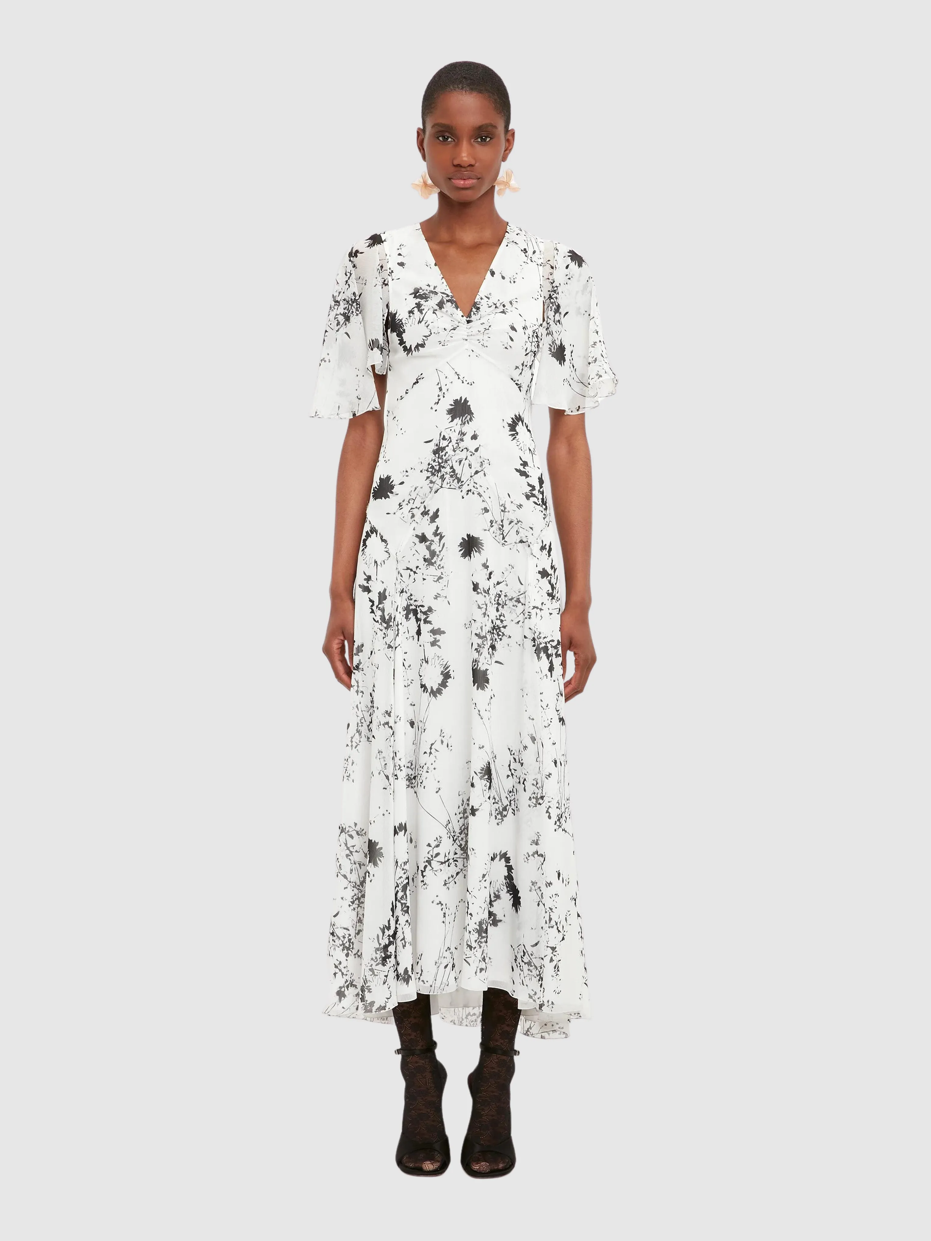 White/Black Short Sleeve Floaty Godet Dress