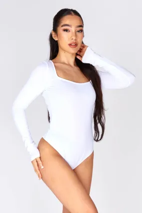 White Square Neckline Bodysuit