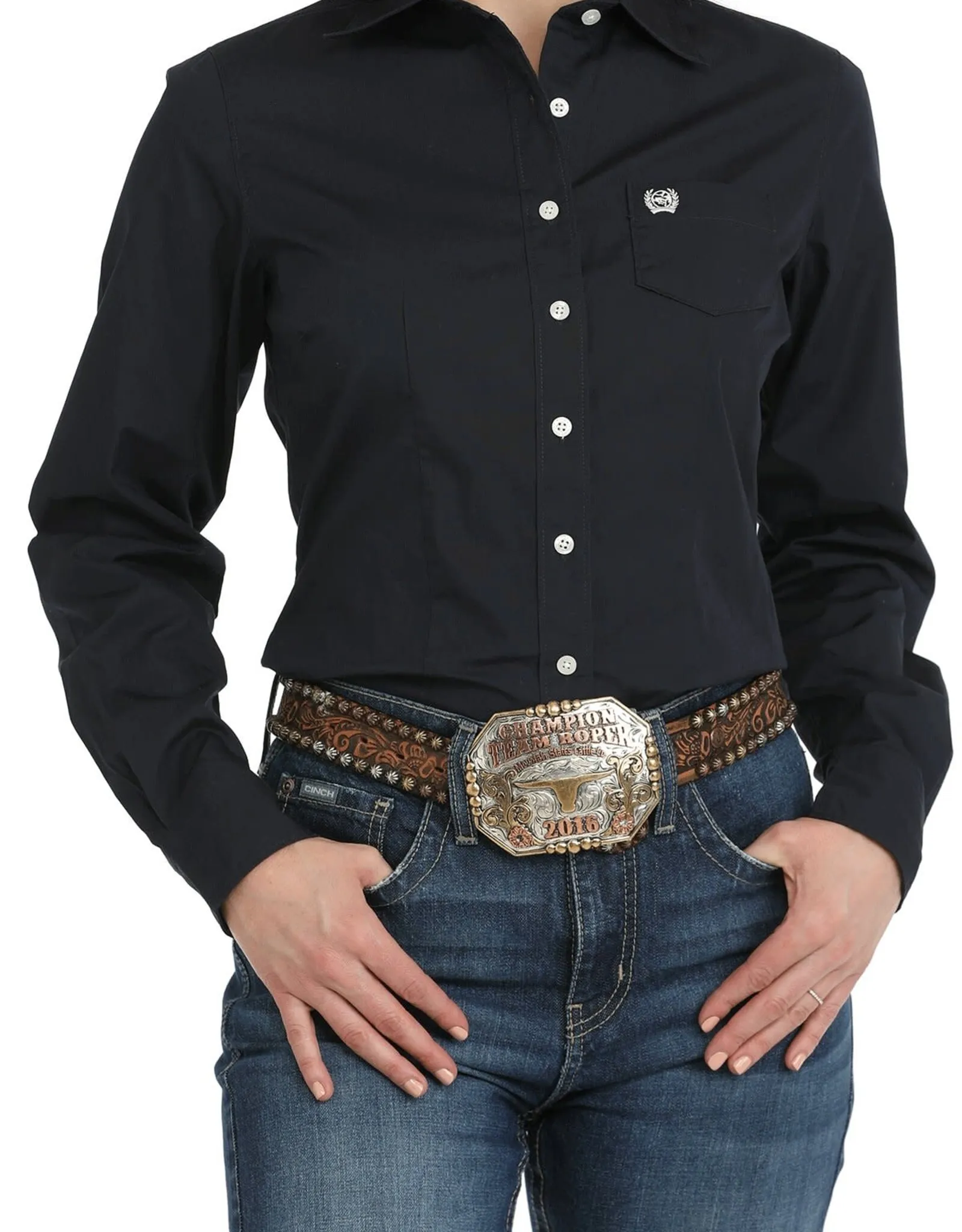 Womens Cinch Solid Navy Long Sleeve Button Down Western Arena Shirt